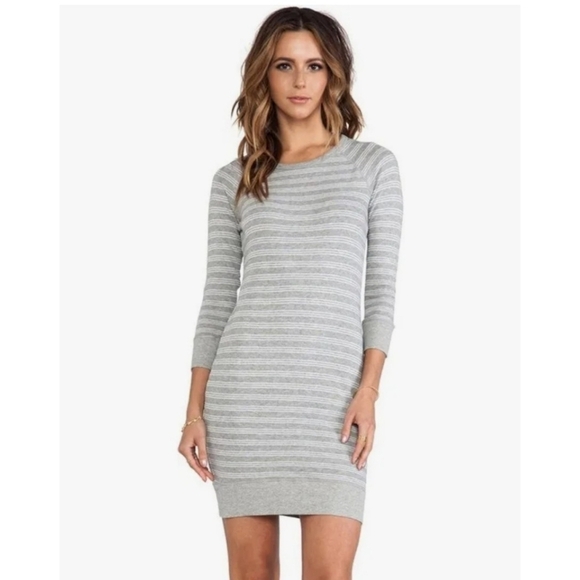 James Perse Heathered Grey Stripes Cotton Dress size 3 - Picture 1 of 9